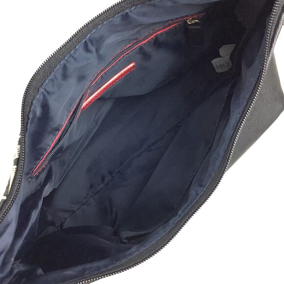 Tommy Hilfiger Monogram Canvas Shoulder Bag Hobo Handbag Purse Black Tan Logo - Picture 10 of 12